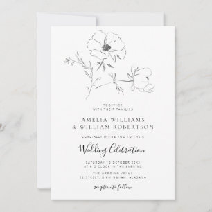 Elegant botanical black and white wedding invitation