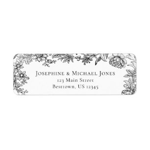 Elegant Botanical Black White Address Label