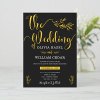 Elegant Botanical Black Yellow Customized Wedding