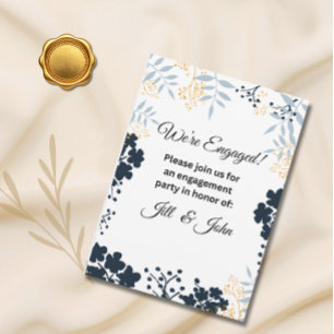 Elegant Botanical Blue Engagement Wedding Invitation