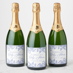 Elegant Botanical Blue Floral Baby Shower Sparkling Wine Label