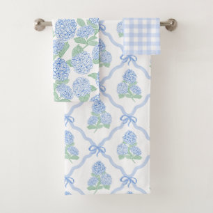 Elegant Botanical Blue Green Hydrangea Bath Towel Set