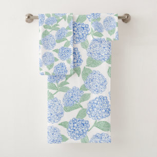 Elegant Botanical Blue Green Hydrangea Bath Towel Set