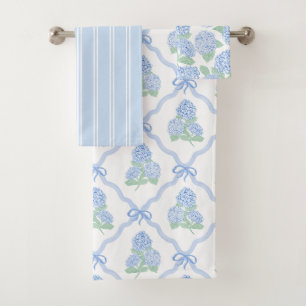 Elegant Botanical Blue Green Hydrangea Bath Towel Set