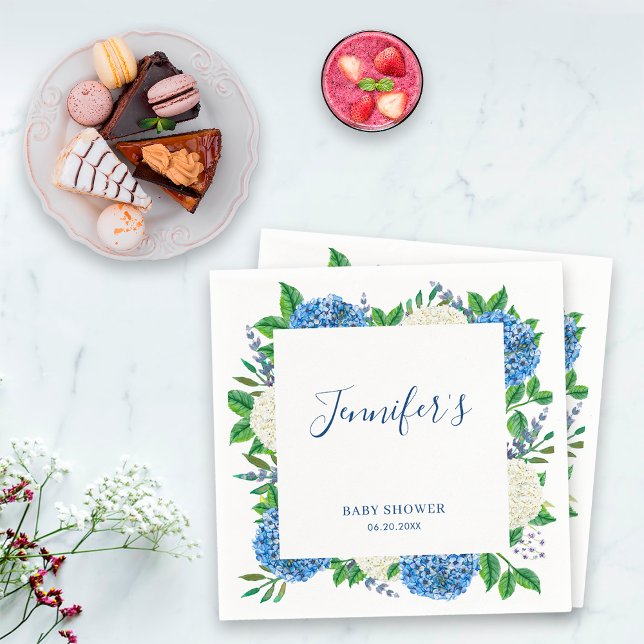 Elegant Botanical Blue Hydrangea Baby Shower Napkin (Creator Uploaded)