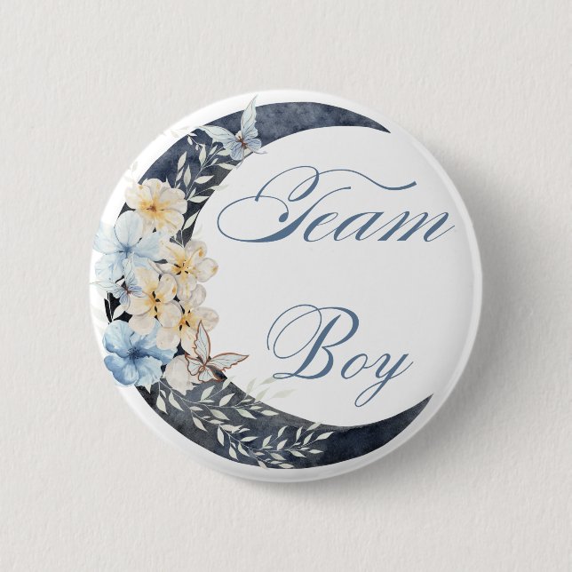 elegant botanical blue team boy baby shower chic 2 inch round button (Front)