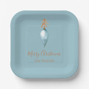 Elegant Botanical Blue Watercolor Custom Christmas Paper Plate