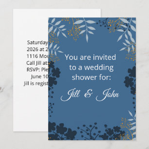 Elegant Botanical Blue Wedding Shower Invitation
