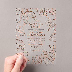 Elegant Botanical Boha Terracotta Line Art Acrylic Invitations