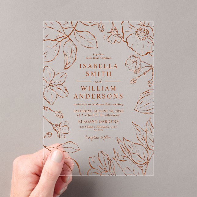 Elegant Botanical Boha Terracotta Line Art Acrylic Invitations (Insitu (Handheld))