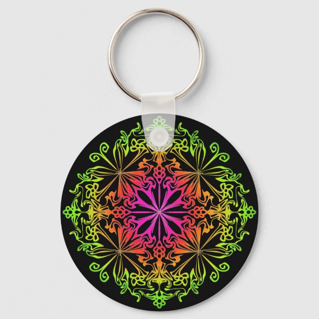 Elegant botanical boho colourful mandala  keychain (Front)