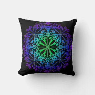 Elegant botanical boho teal green zen mandala throw pillow