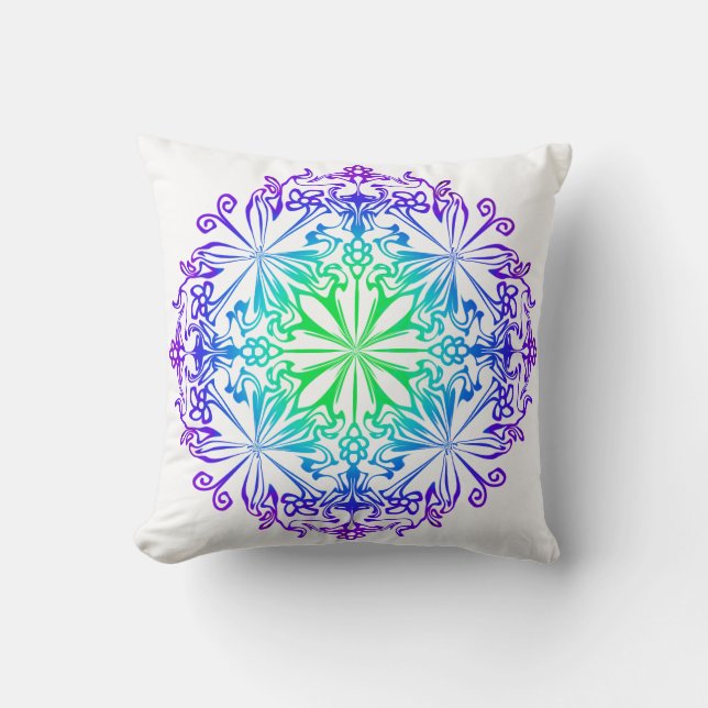 Elegant botanical boho teal green zen mandala  throw pillow (Front)