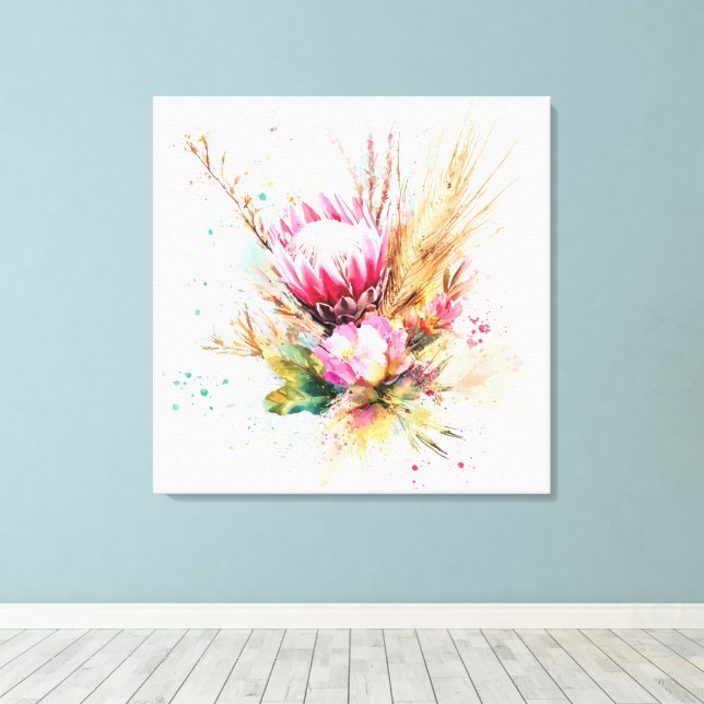 Elegant Botanical Boho Watercolor Floral Wall Art (Insitu(Wood Floor))