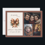 Elegant Botanical Bow Christmas Three Photo Holiday Card<br><div class="desc">This 3 photo Christmas card features an elegant evergreen bow design on a neutral background. Festive plaid on the back side makes these classic. Easily customize this using the personalization feature, </div>
