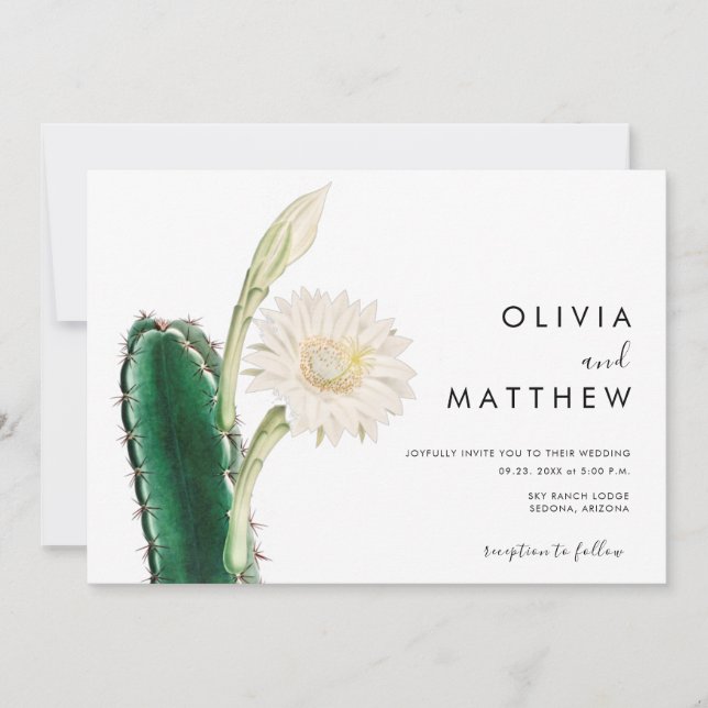 Elegant botanical cactus vintage desert wedding invitation (Front)