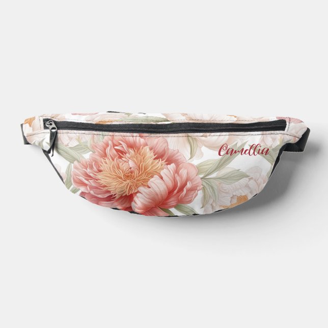 Elegant Botanical Camellia Pink Pastel Custom Fanny Pack (Lay Down)