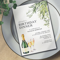 Elegant Botanical Champagne Adult Birthday Dinner