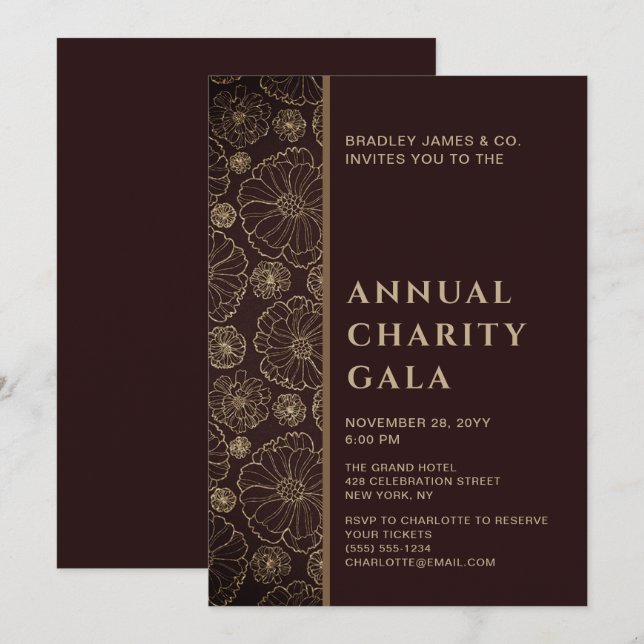 Elegant Botanical Charity Event Gala Party Invitation (Front/Back)