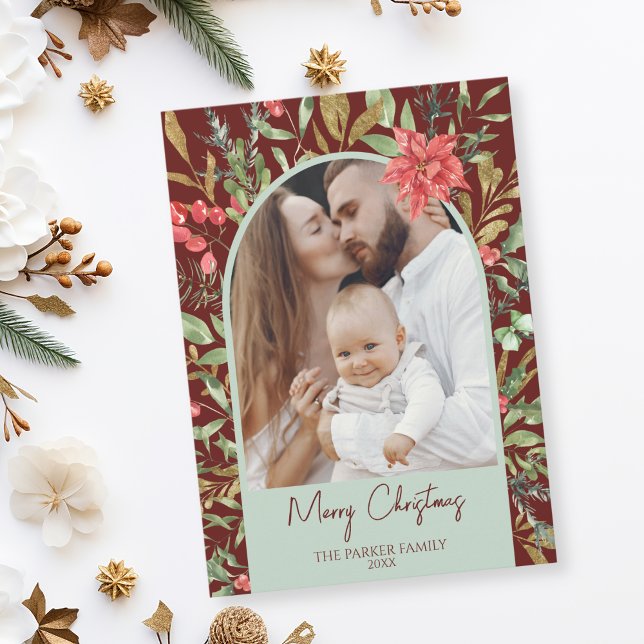 Elegant Botanical Christmas Festive Photo Frame Holiday Card (Creator Uploaded)