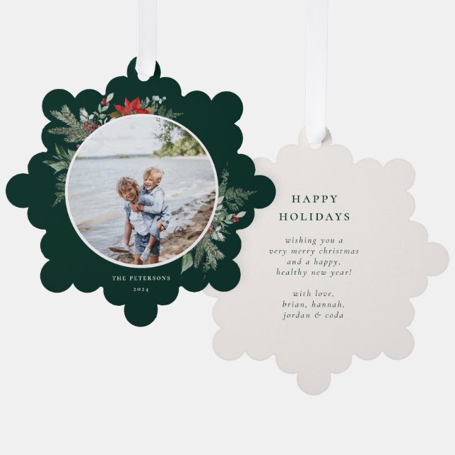 Elegant Botanical Christmas Photo Ornament Card (Front/Back)