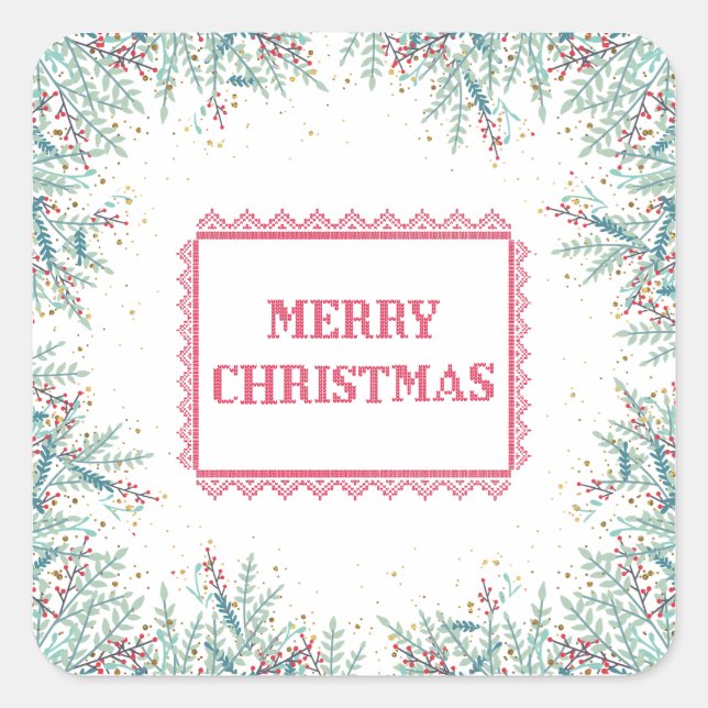 Elegant botanical Christmas Square Sticker (Front)
