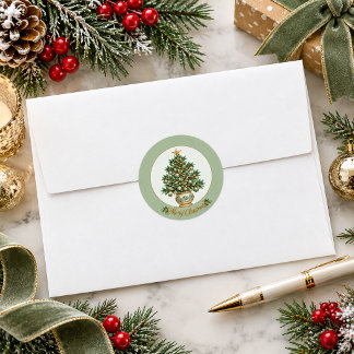 Elegant Botanical Christmas Tree Christmas Classic Round Sticker