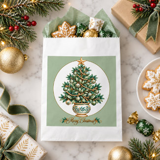 Elegant Botanical Christmas Tree Christmas Favour Bag
