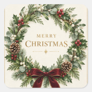 Elegant Botanical Christmas, Vintage Greenery  Square Sticker