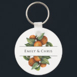 Elegant Botanical Citrus Greenery Keychain<br><div class="desc">Pretty,  elegant,  modern and bohemian personalized and custom wedding button keychain for your special occasion! The design matches with the rest of the Orange Leaf Foliage Collection. Watercolor orange fruit with dark and light green leaves leaf foliage side border frames the top and bottom of your names.</div>