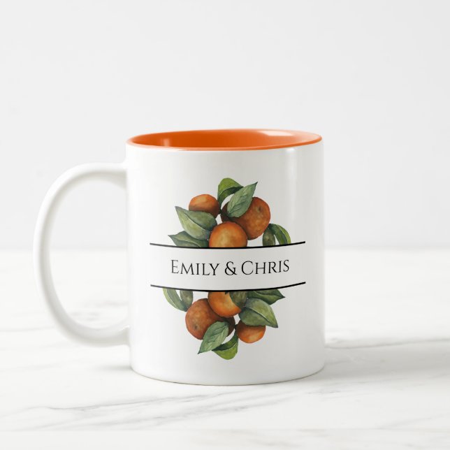 Elegant Botanical Citrus Greenery Two-Tone Coffee Mug (Left)