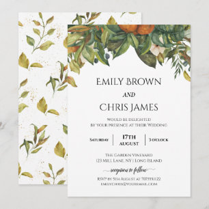 Elegant Botanical Citrus Greenery Wedding Invitation