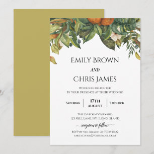 Elegant Botanical Citrus Greenery Wedding Invitation