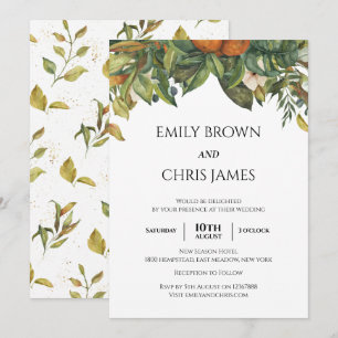 Elegant Botanical Citrus Greenery Wedding Invitation