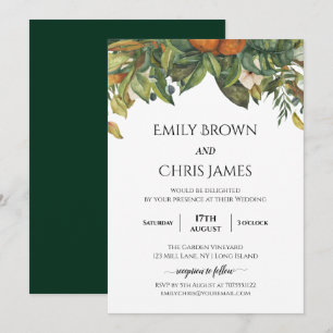Elegant Botanical Citrus Greenery Wedding Invitation