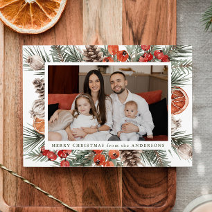 Elegant Botanical Citrus Photo Holiday Card