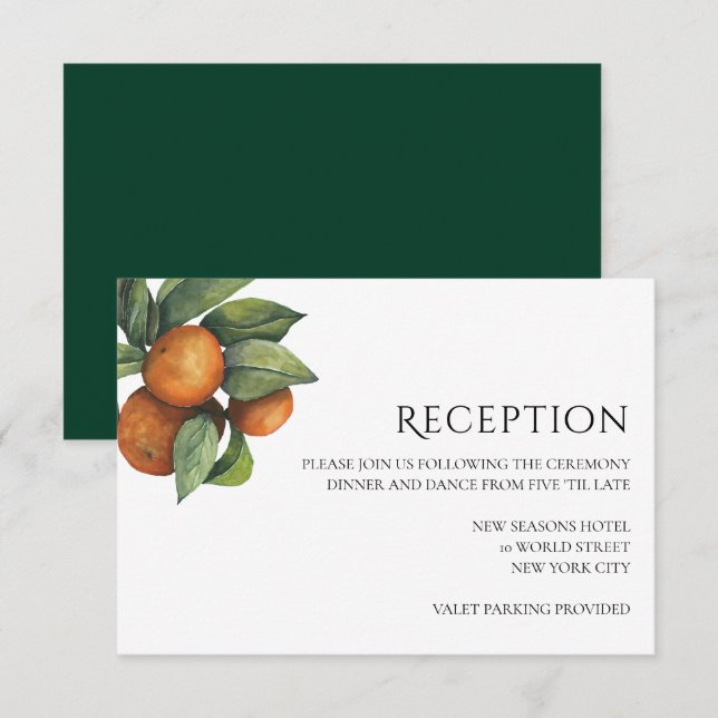 Elegant Botanical Citrus Wedding Reception Card (Front/Back)