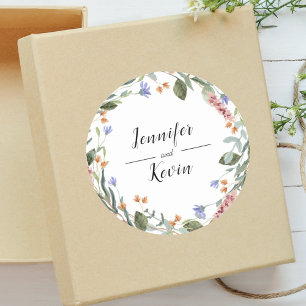 Elegant Botanical Colourful Greenery Wedding Classic Round Sticker