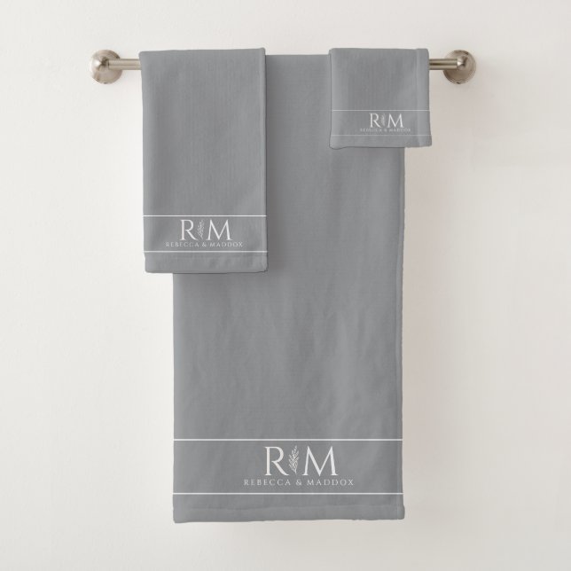 Elegant Botanical Couple's Monogram Bath Towel Set (Insitu)