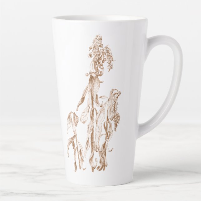Elegant Botanical Cozy Ink Art Latte Mug (Right)