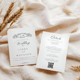 Elegant botanical crest monogram Wedding Qr Code  Invitation
