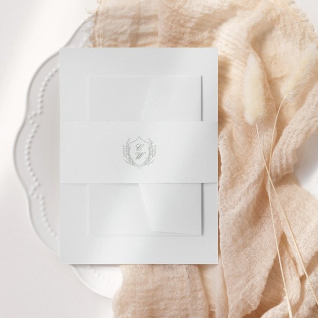 Elegant Botanical Crest Wreath Monogram Wedding Invitation Belly Band (Creator Uploaded)