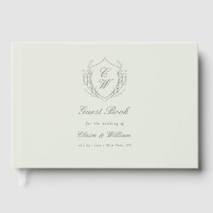Elegant Botanical Crest Wreath Wedding Guest Book