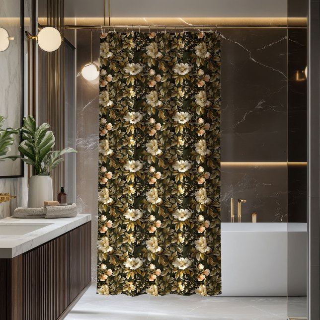 Elegant Botanical Curtain Sage Green Gold Print (Elegant Botanical Curtain Sage Green Gold Print)