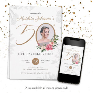 Elegant Botanical Custom 50th Birthday Invitation