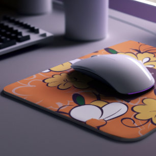 Elegant Botanical Custom Name Orange White Floral Mouse Pad