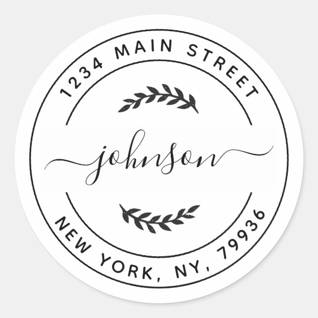 Elegant Botanical Custom Round Return Address Classic Round Sticker (Front)