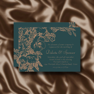 Elegant Botanical Dark Green and Copper Wedding Invitation