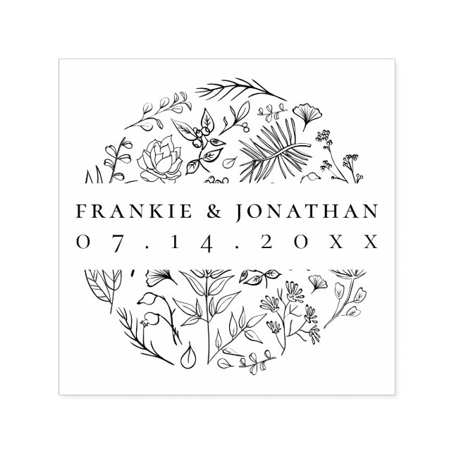 Elegant Botanical Drawing | Couple's Save The Date Self-inking Stamp (Design)