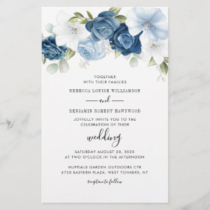 Elegant Botanical Dusty Blue Wedding Invitation Stationery